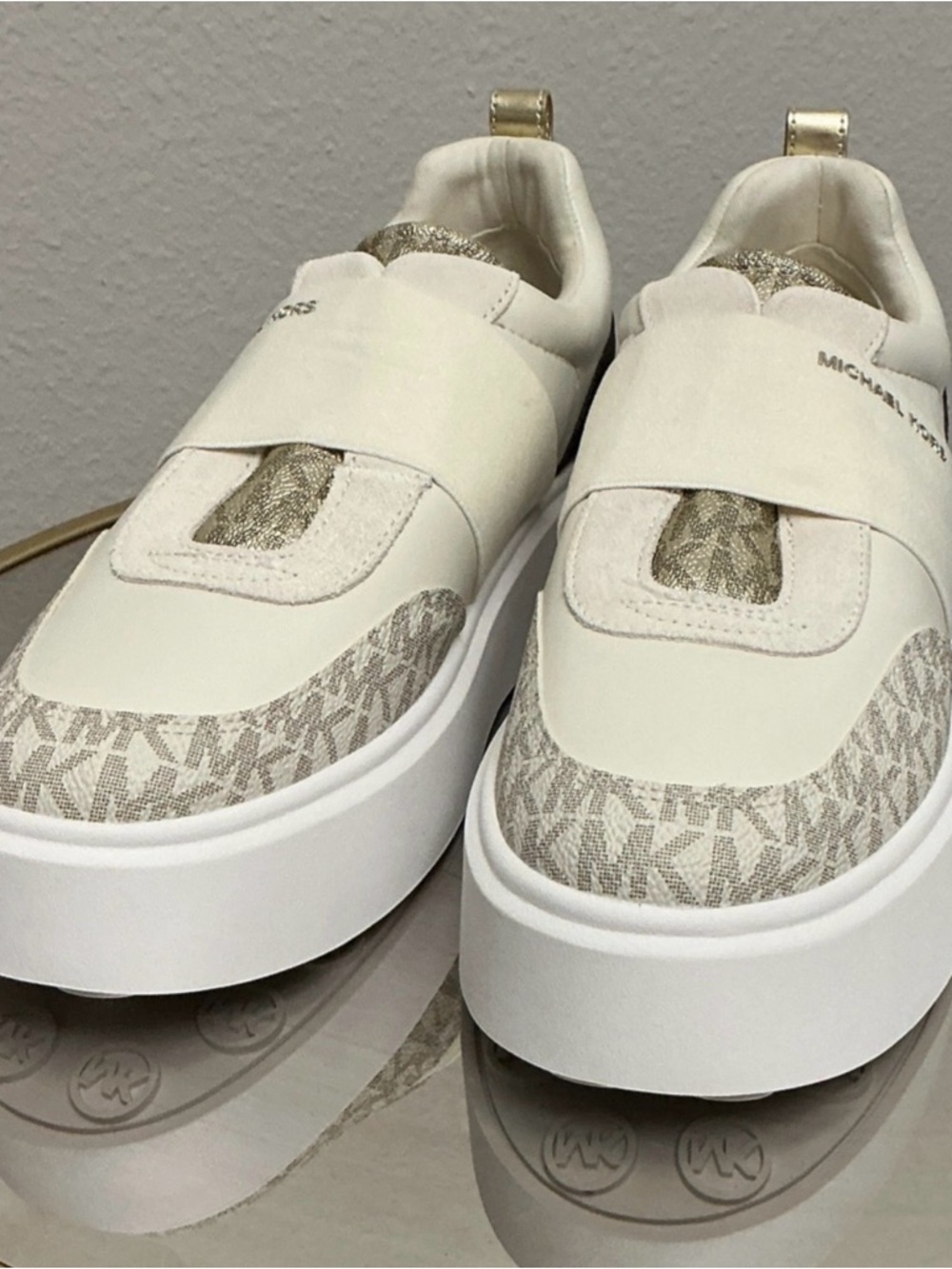 MICHAEL KORS Cream & Gold Slip-On Platform Sneakers